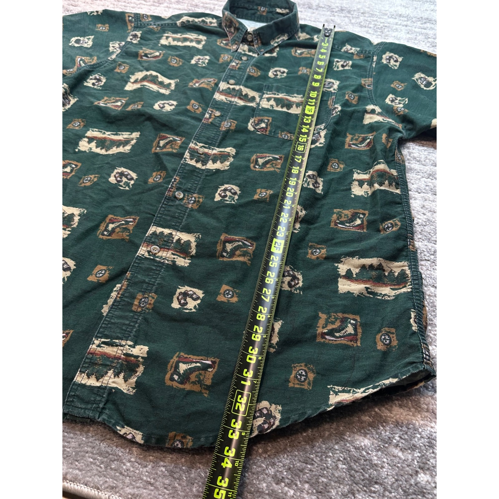 Woolrich Button Down Shirt Mens 2xl Green Vintage Nature Print Short Sleeve Hike — image 4 of 7